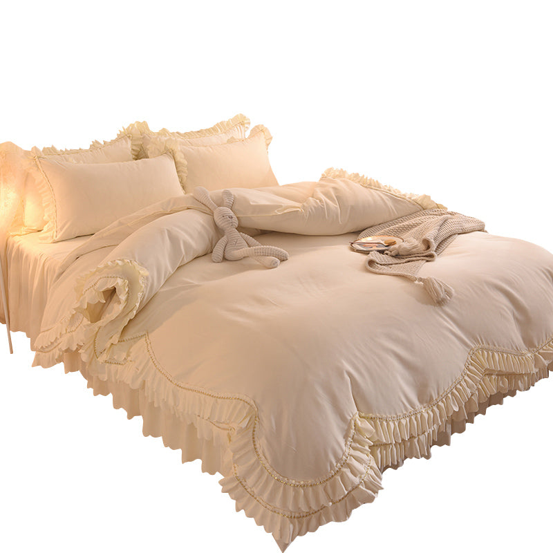 Luxury Four-Piece Lotus Leaf Lace Bed Sheet Duvet Cover Set with Bed Skirt