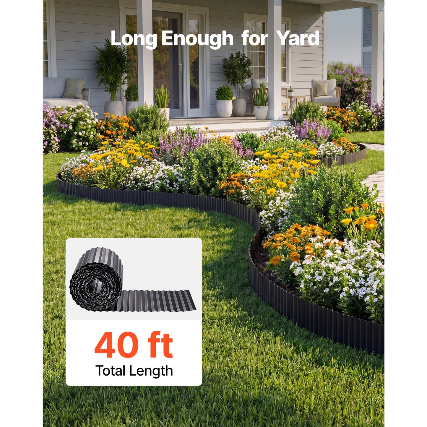 Galvanized Steel Landscape Edging - 40 ft Metal Garden Border for Flower Beds & Pathways