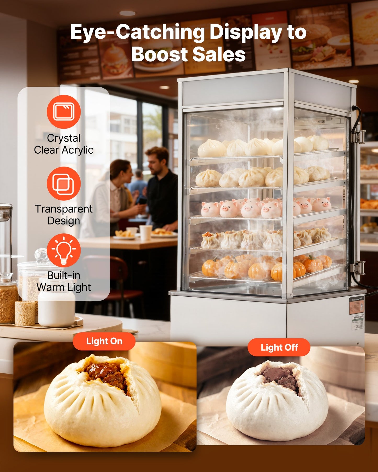 5-Tier Food Warmer Display with Adjustable Shelves, 1200W Stainless Steel