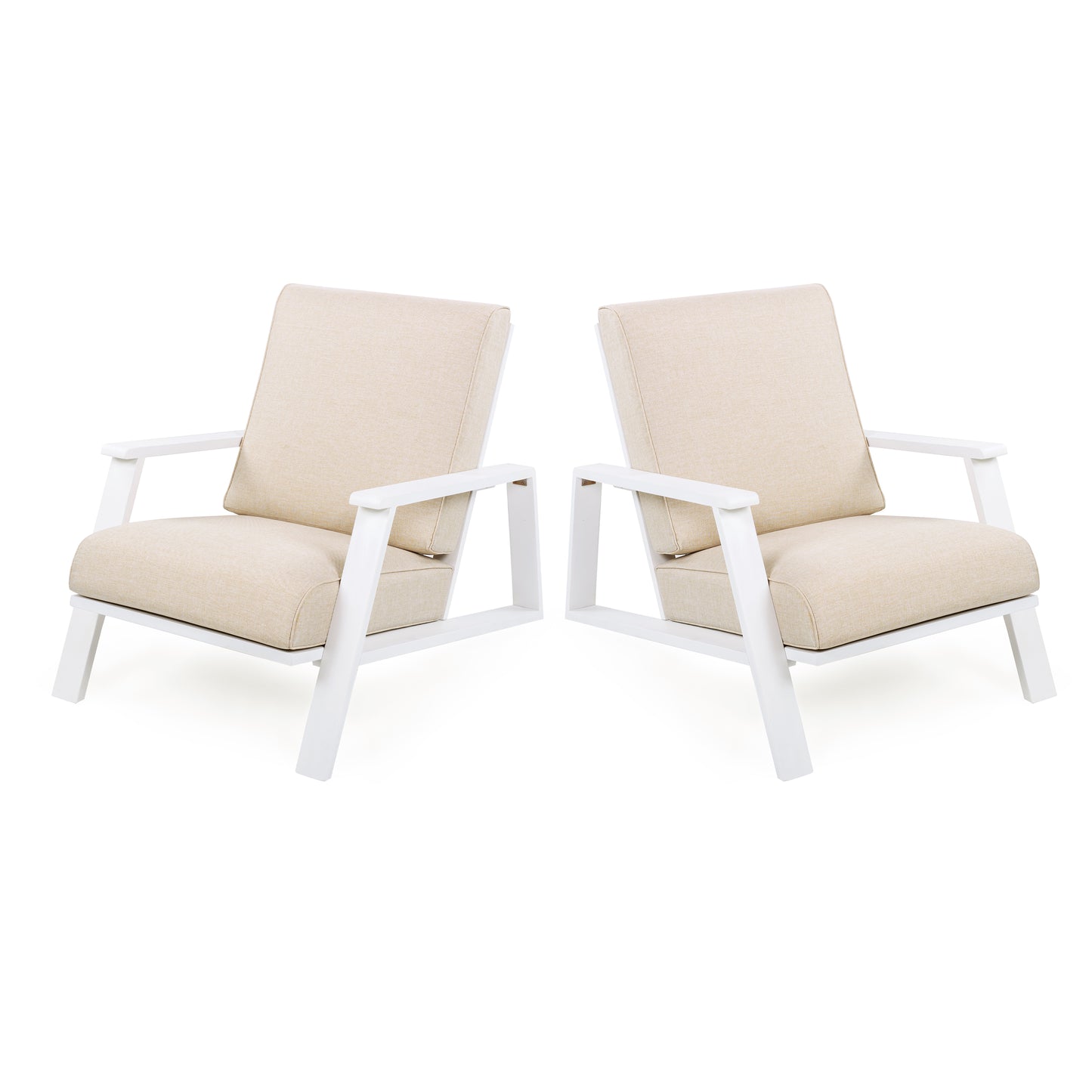 Patio Lounge Chair Set of 2 - Outdoor Club Chairs with Beige Cushions