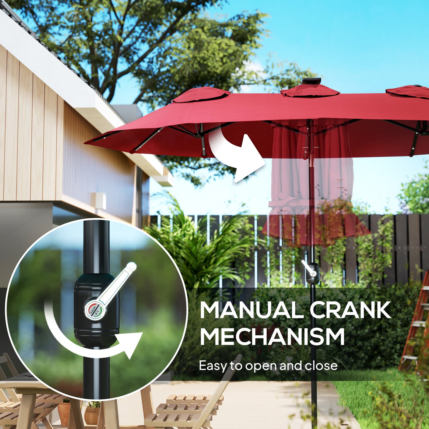 9.7' Double-Sided Patio Umbrella with Solar LED Lights - Wine Red