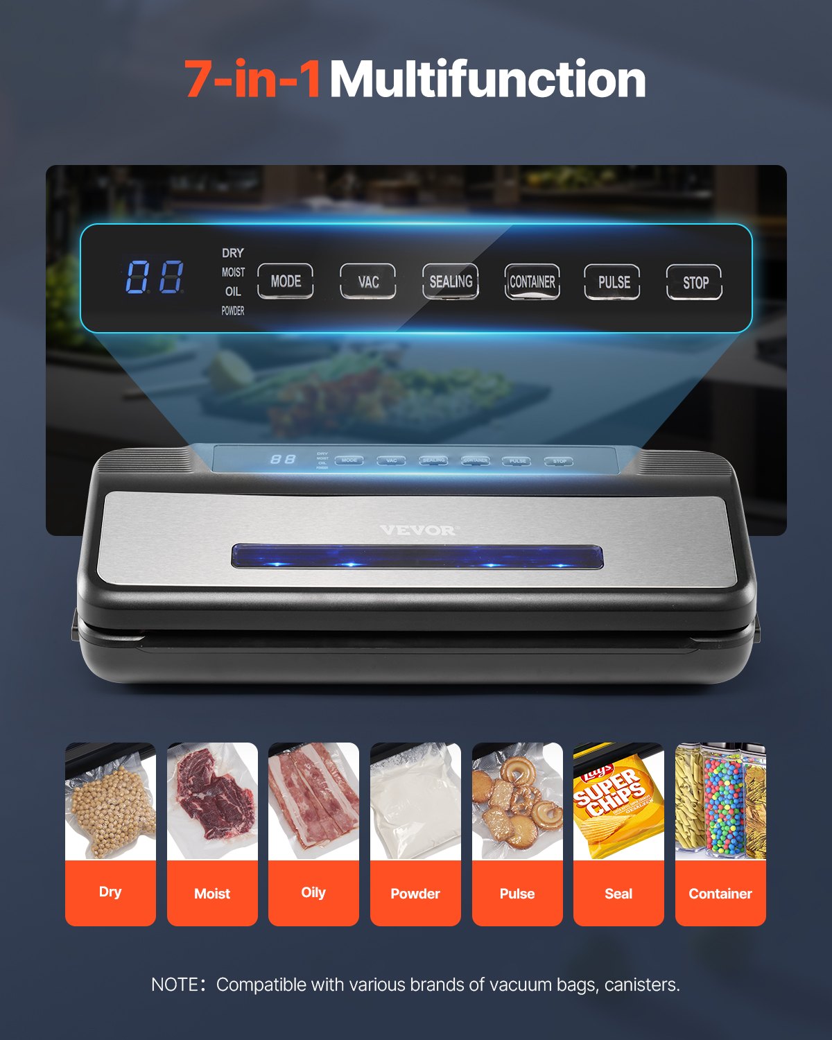 7-in-1 Food Vacuum Sealer Machine with Bags & Roll - Compact & Fast
