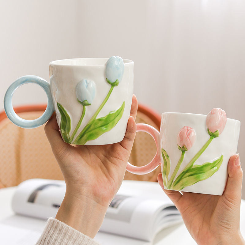 Large Capacity Ceramic Tulip Drinkware Cup - Fashionable Home & Kitchen