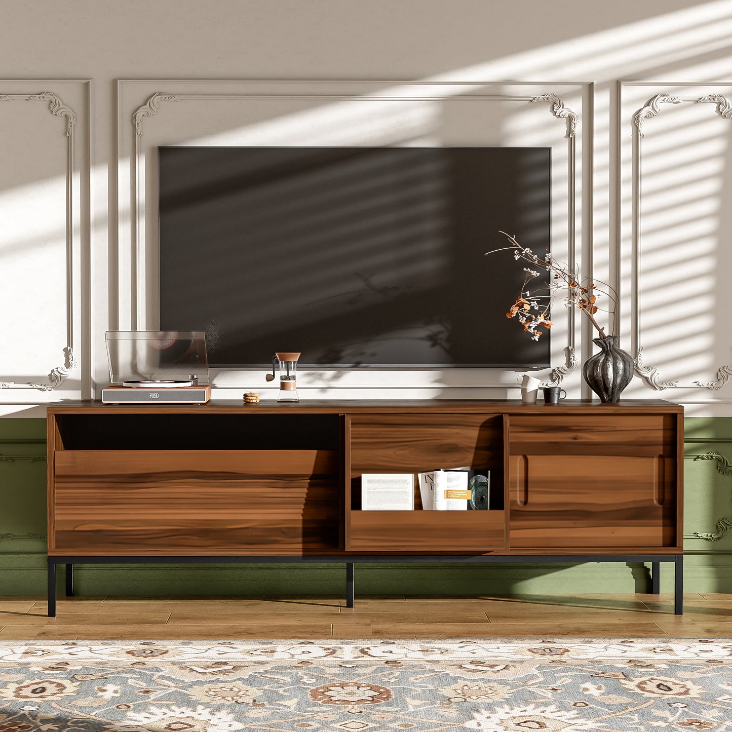 Modern TV Stand for 75-Inch TVs with Storage & Sliding Doors