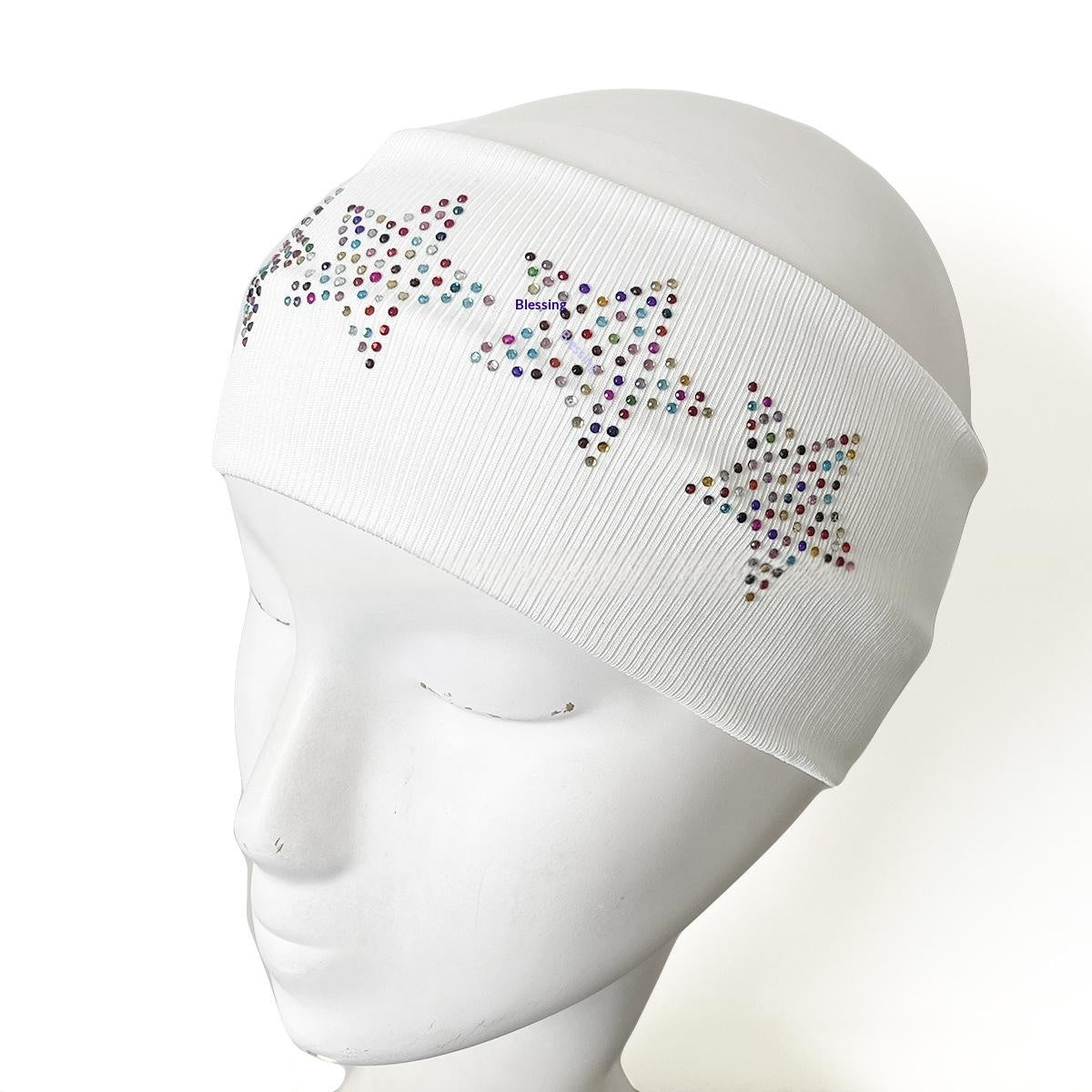 Five-Pointed Star Plaid Headband with Rhinestones