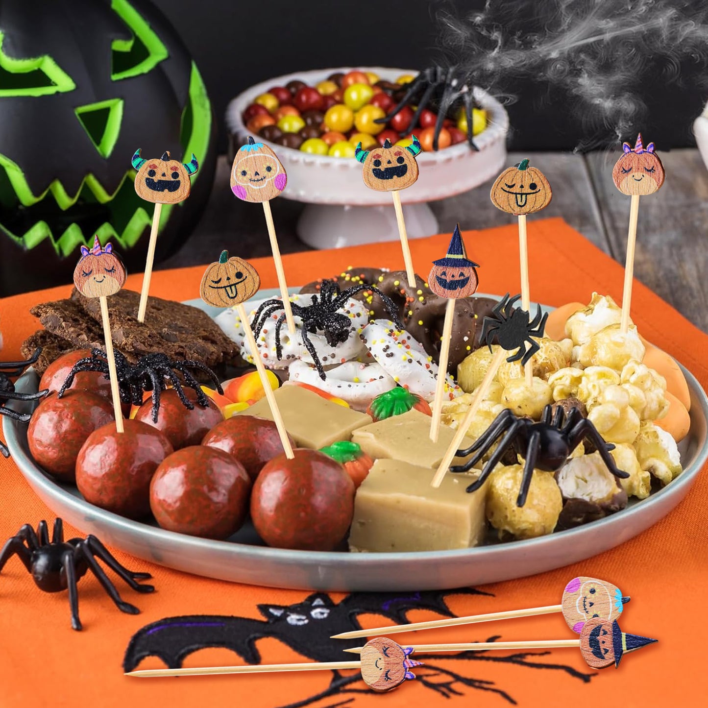 Halloween Cocktail Picks - 100 Bamboo Pumpkin Toothpicks