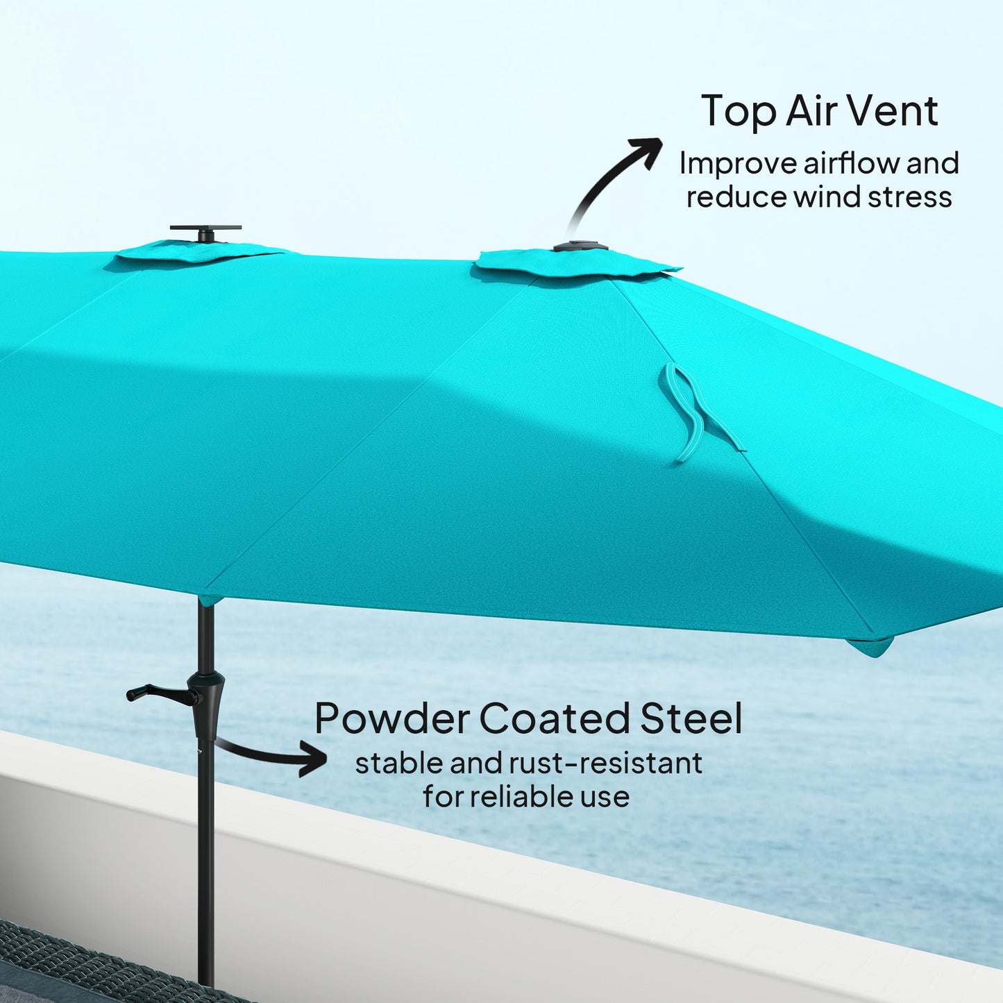 13ft Double-Sided Patio Umbrella with Solar Lights - Blue