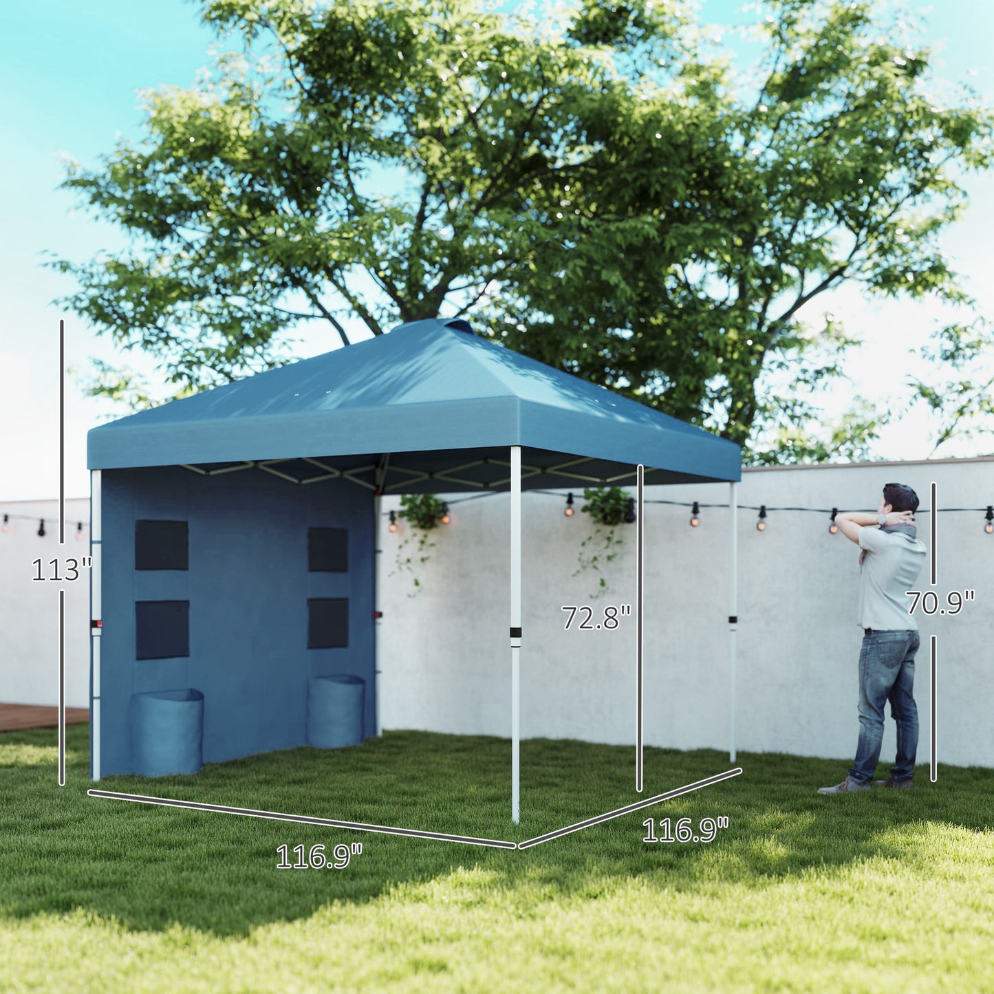 10x10 Pop Up Canopy Tent with Sidewall - Sea Blue