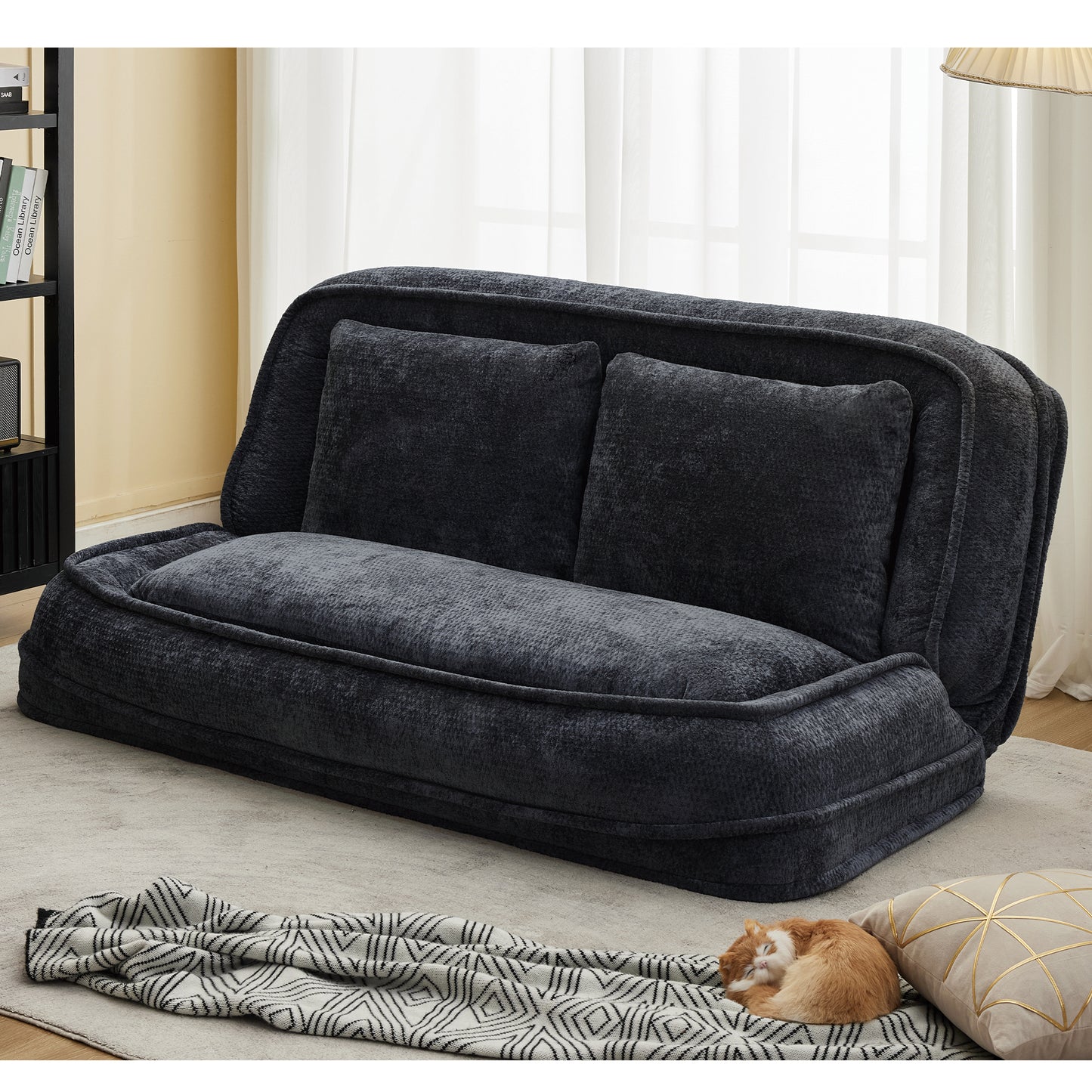Extra Large Chenille Lazy Sofa Loveseat - Black Dog Bed
