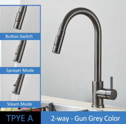 304 Stainless Steel Kitchen Pull-Out Faucet with Multiple Finish Options