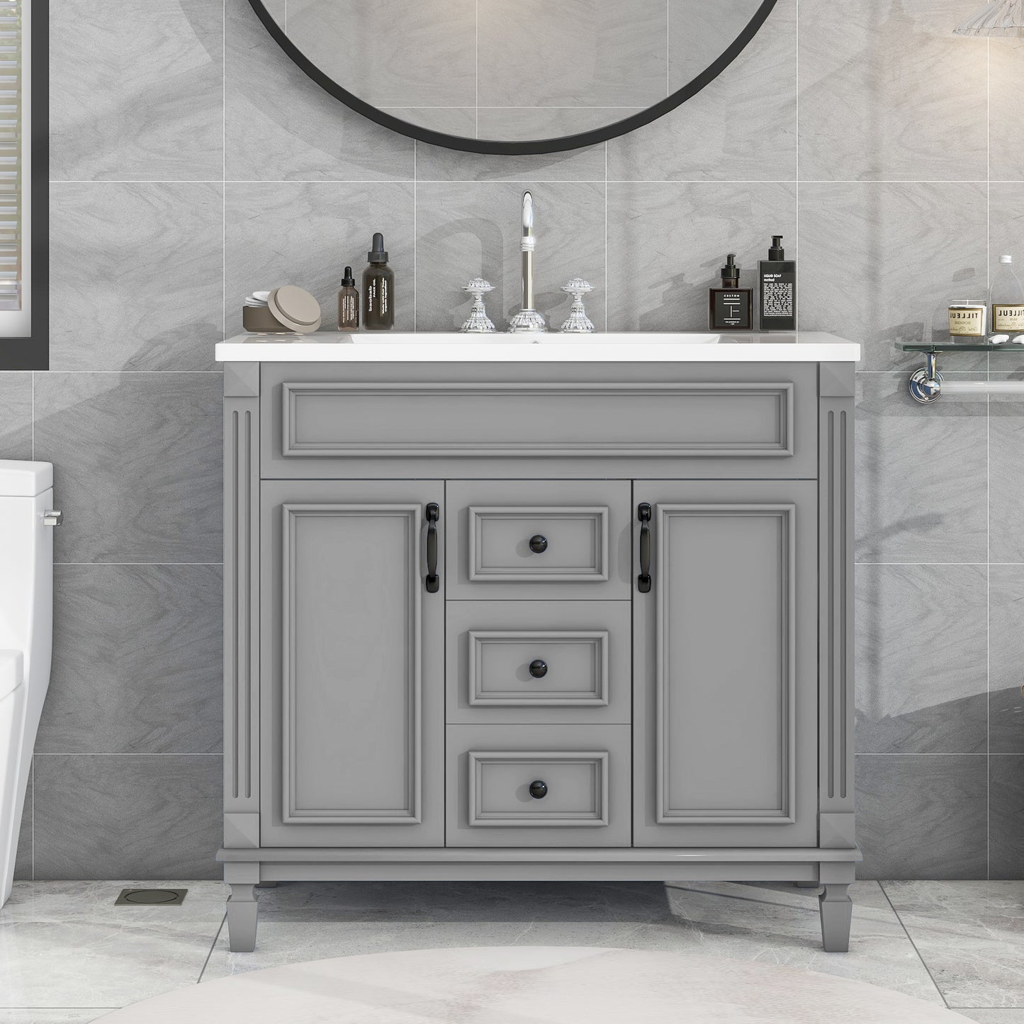 36-Inch Modern Bathroom Vanity with Top Sink - Grey
