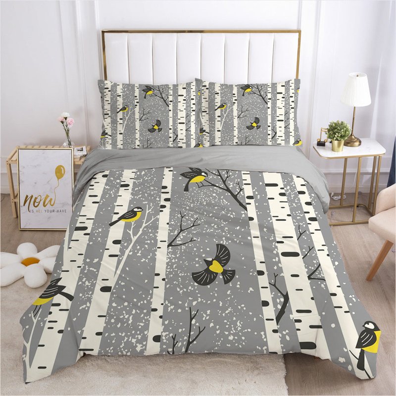 Green Leaf Bedding Set with Quilt Cover and Pillowcases - Multiple Sizes & Styles
