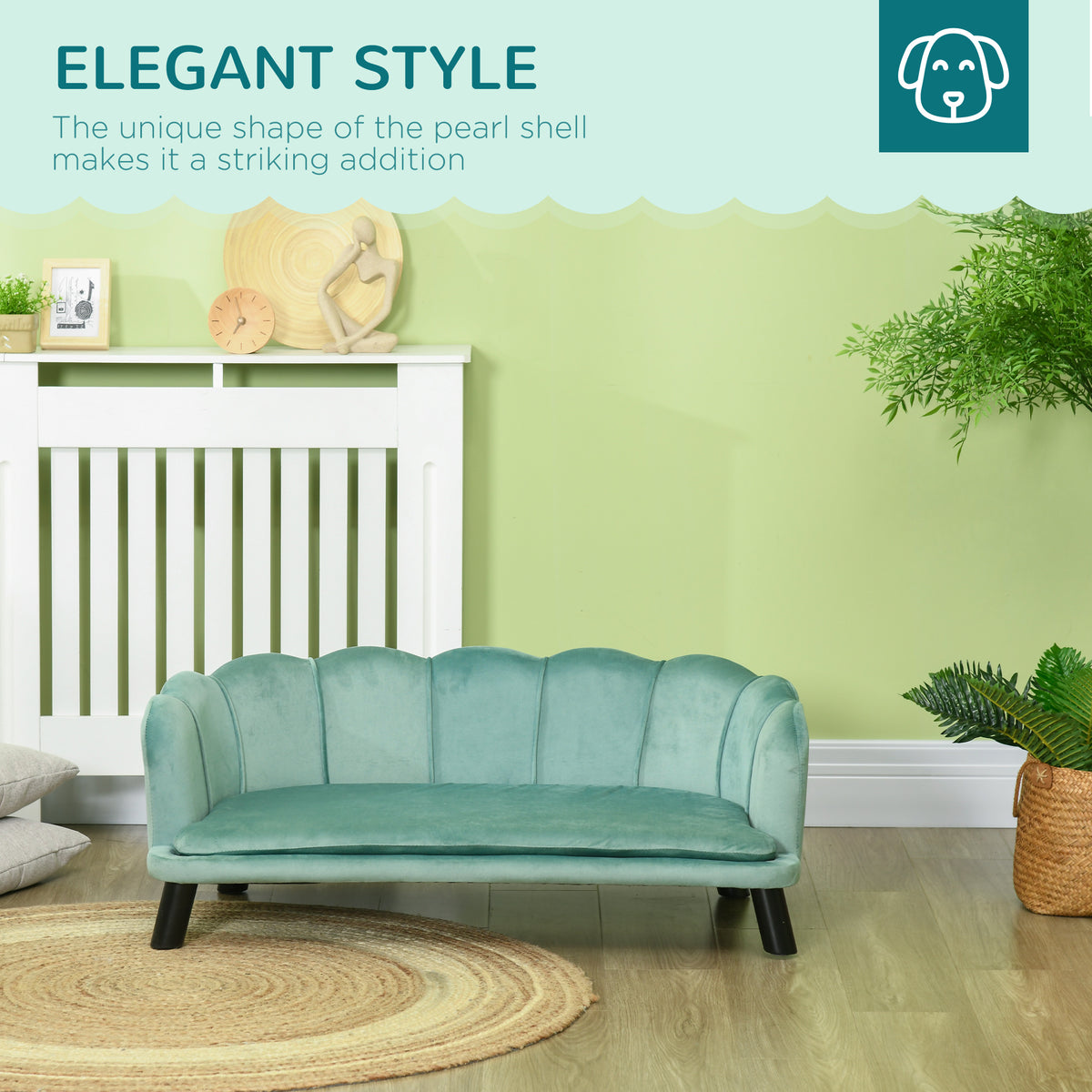 Pet Sofa Bed with Cushion and Solid Wood Legs - Green for Medium & Large Dogs