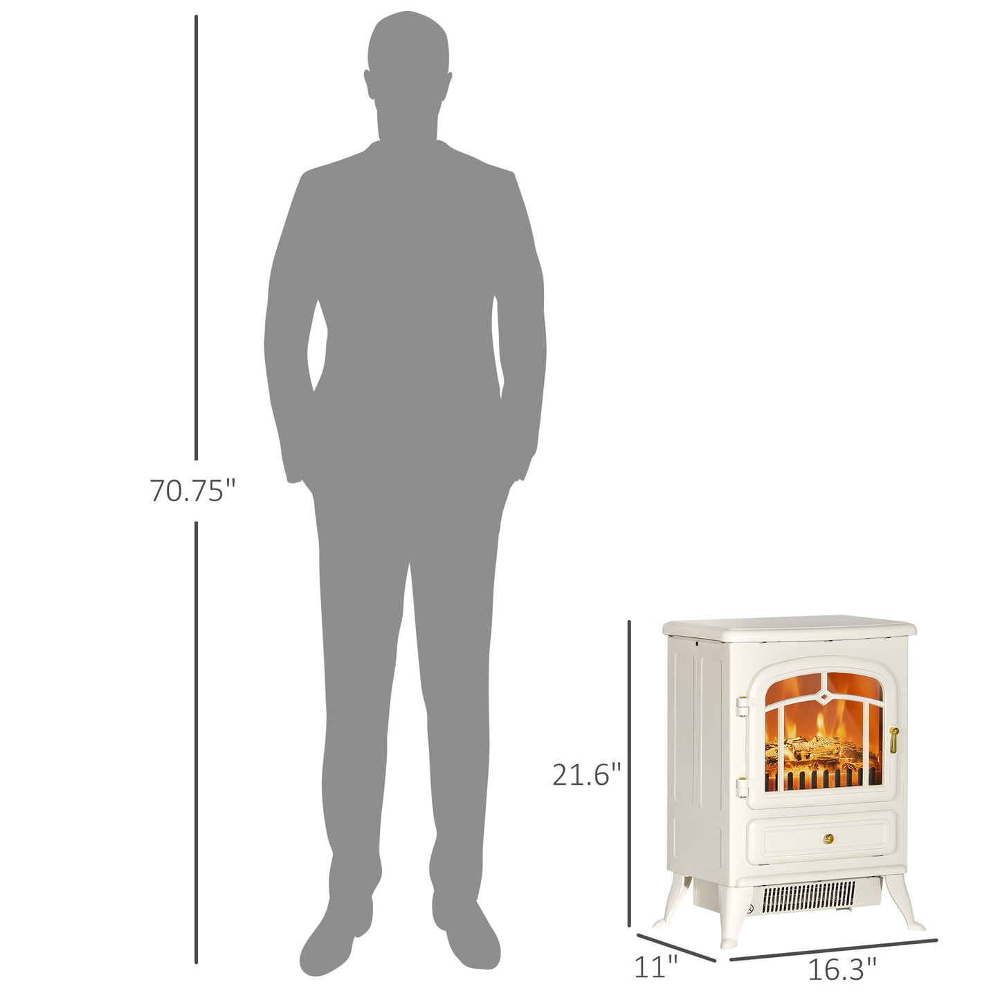 Electric Fireplace Heater with Realistic LED Flames - 725W/1450W, Beige