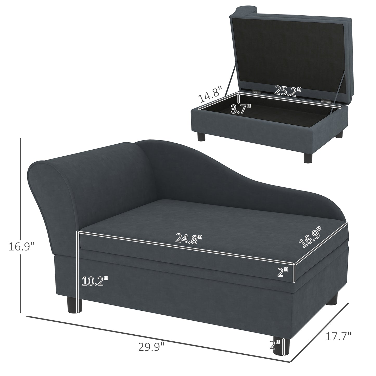 Pet Sofa Bed Couch with Storage for Cats and Small Dogs - Dark Gray