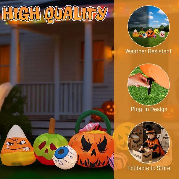 8FT Halloween Inflatable Pumpkins & Ghosts Decoration with LEDs