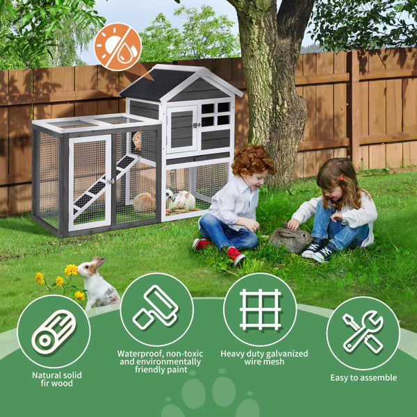 Animal Pet House with Ladder Gray Fir Wood Cage for Small Animals