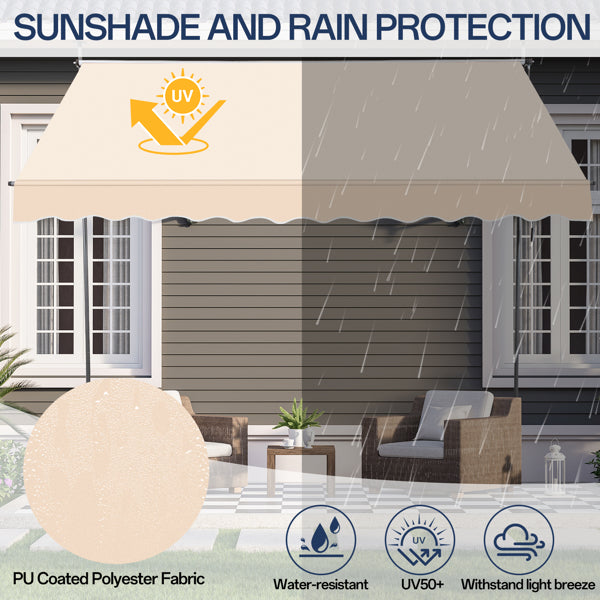 Retractable Patio Awning - Khaki Sun Shade Shelter