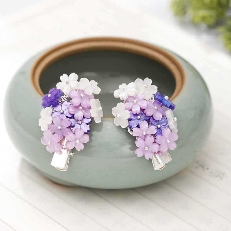 Colorful Floral Hairpin Clip Pair with Tassel