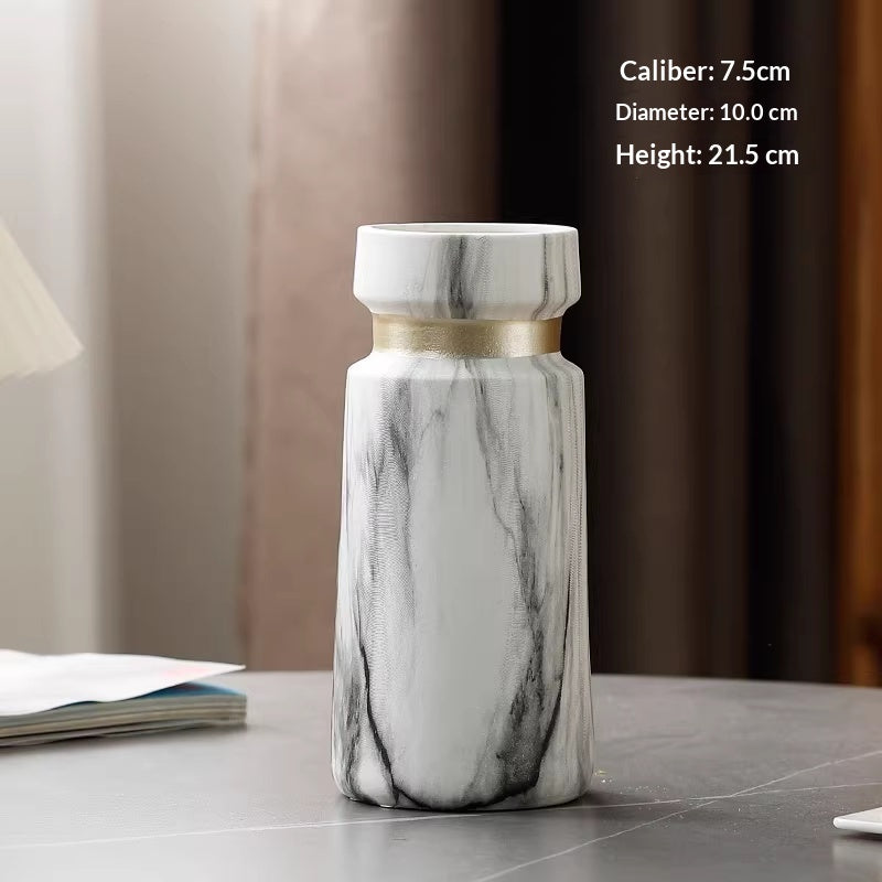 Minimalist Marble Pattern Ceramic Vase for Flower Arrangements - Modern Tabletop Decor