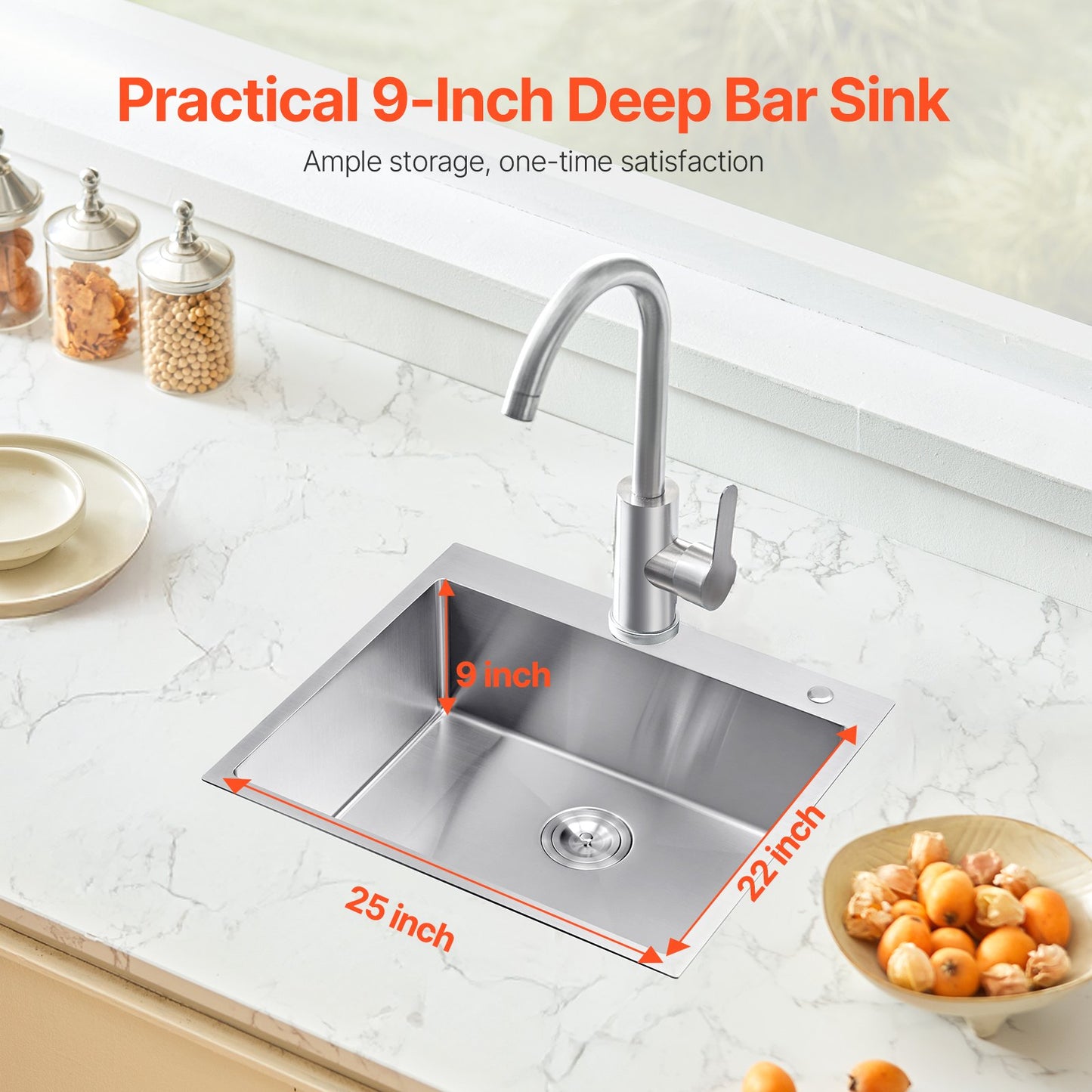 25-Inch Drop-In Kitchen Sink - Heavy-Duty Stainless Steel Basin