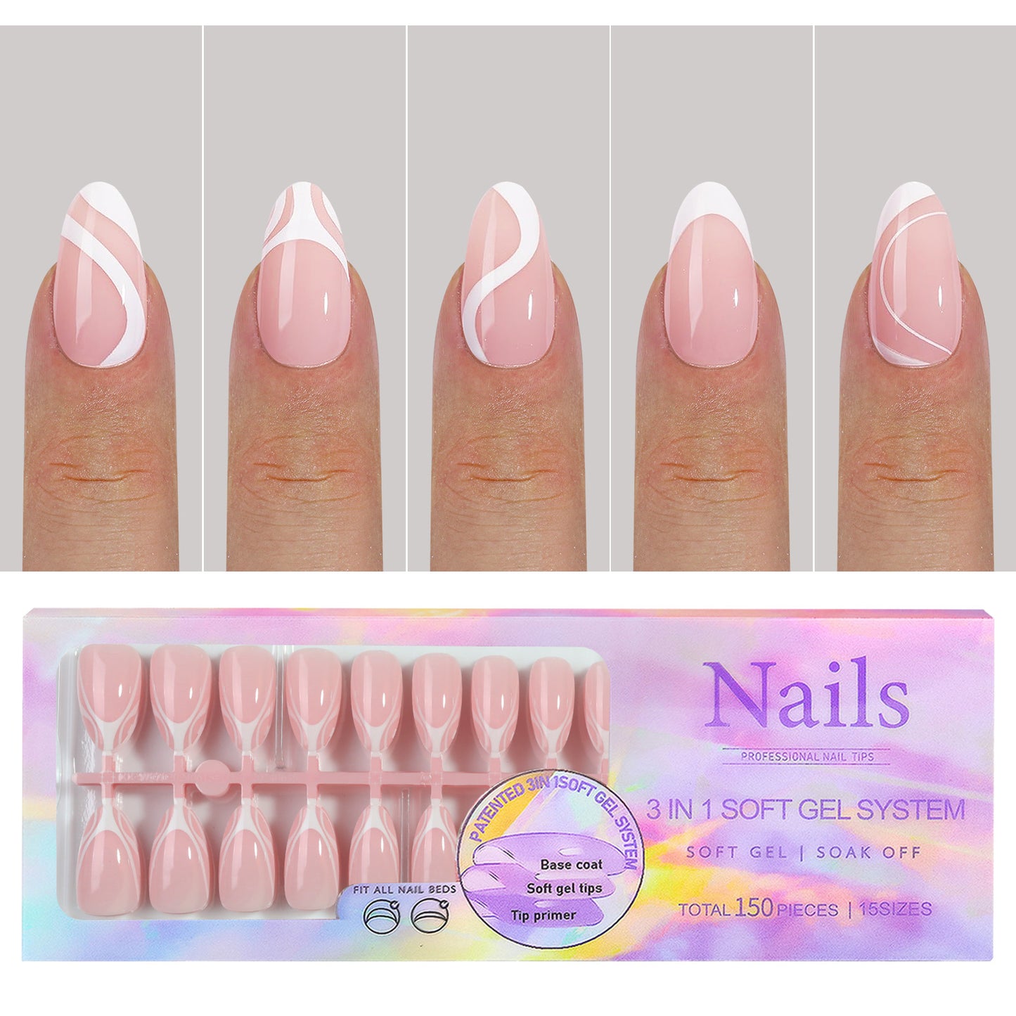 Manicure Nail Art & Wear Armor Set - French Seamless Detachable Tips