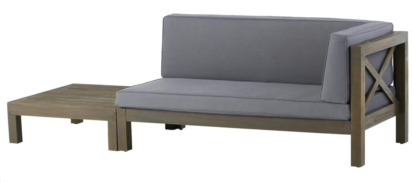 Acacia Wood Corner Bench with Coffee Table - Dark Grey