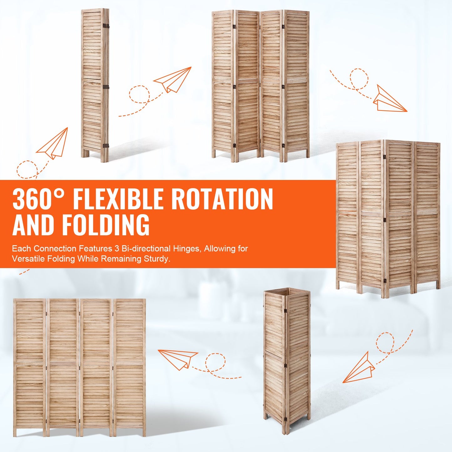 Wood Room Divider - 4 Panel Folding Privacy Screen, 66.9" Tall