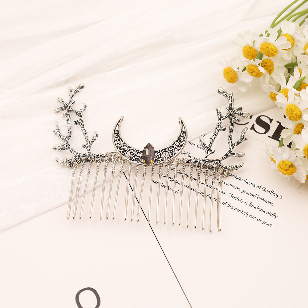 Retro Moon & Branch Hair Comb - Women's Vintage Alloy Hairpin
