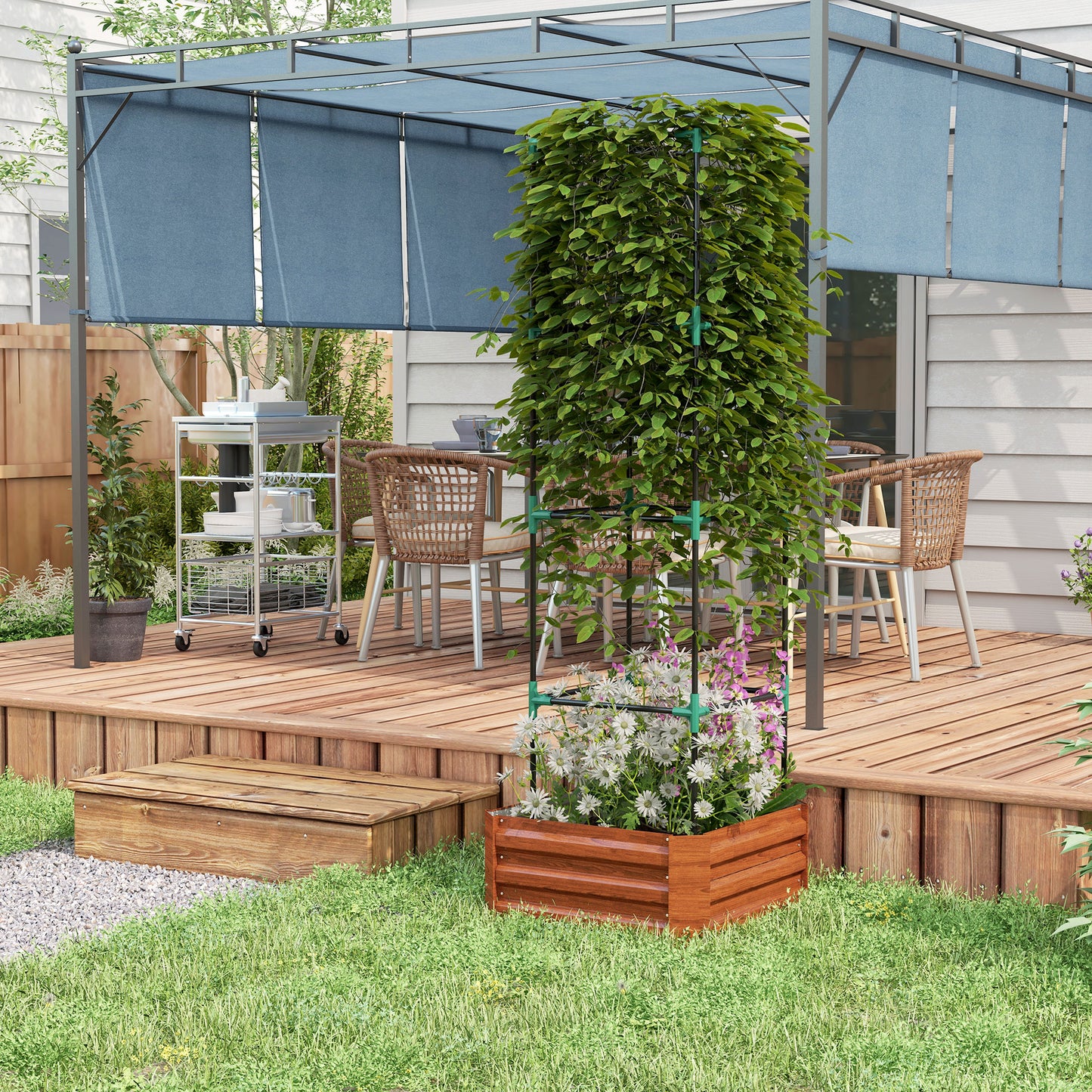 Galvanized Raised Garden Bed with Tomato Cage - 24x24x73.5 Inches, Brown