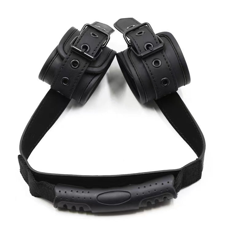 Black Leather Handcuffs for Bondage Training, Adult Wellness Toy