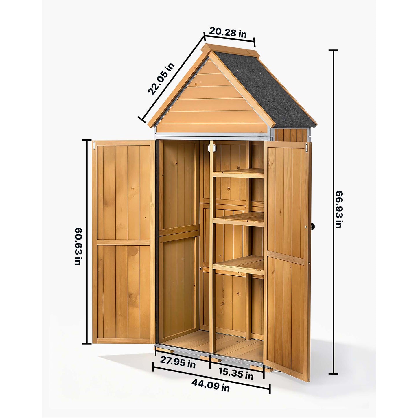 Wood & Metal Garden Tool Storage Shed - Waterproof Lockable Outdoor Cabinet with Shelves and Floor, Brown