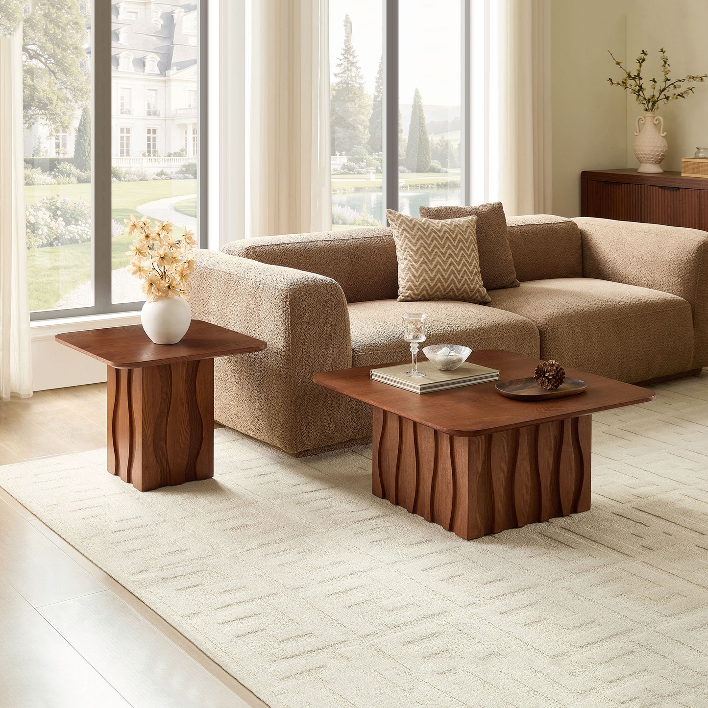 Nesting Square Coffee Table Set - 2-Piece Brown Accent Tables