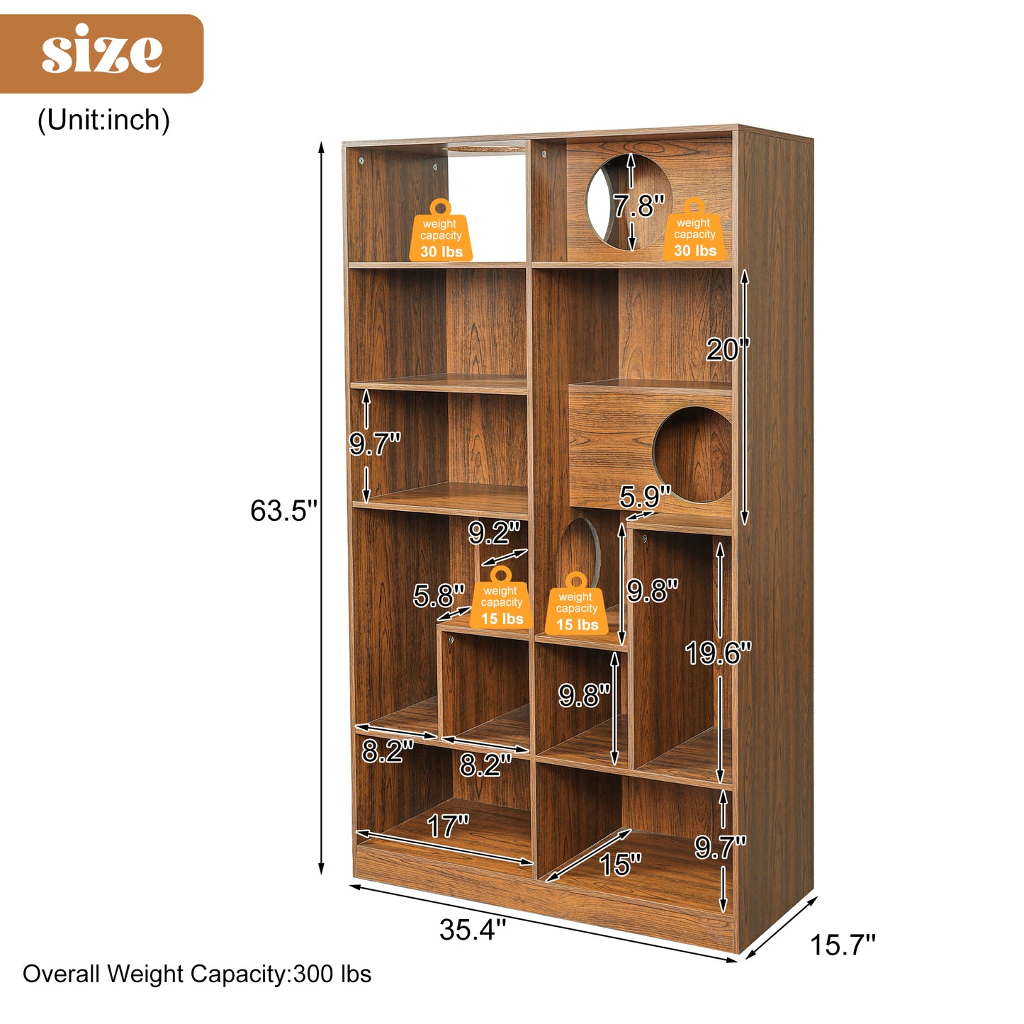 Modern 2 IN 1 Wood Bookshelf Cat House, Tree Display Case With