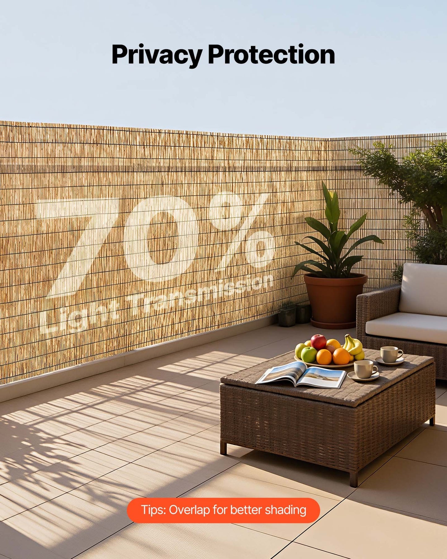 Natural Reed Fencing Roll 4ft x 16.4ft - Black Outdoor Privacy Screen, Garden Barrier, Decorative Panel - Pack of 2