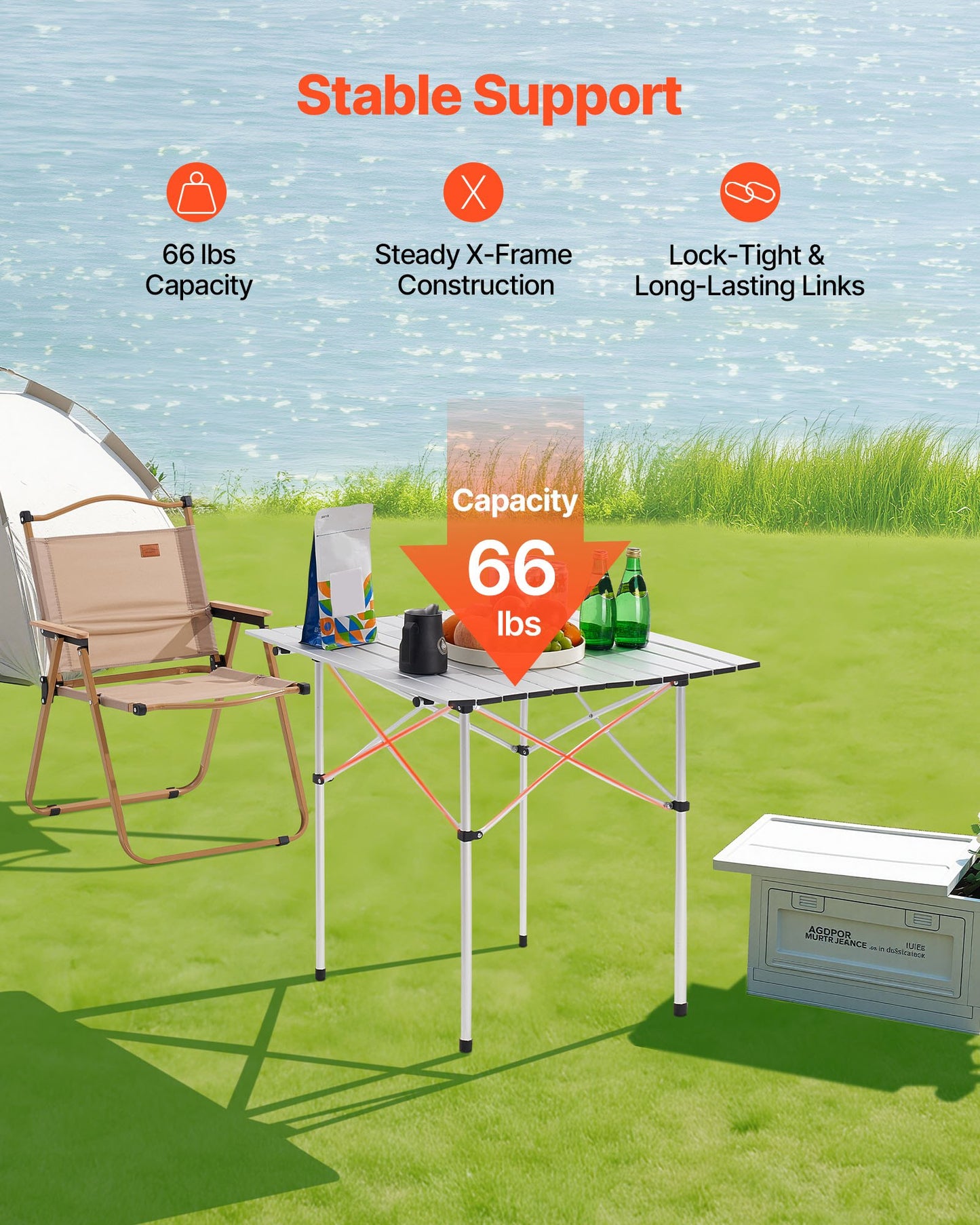 Portable Camping Table with Aluminum Surface & Carry Bag - Foldable Outdoor Picnic Table
