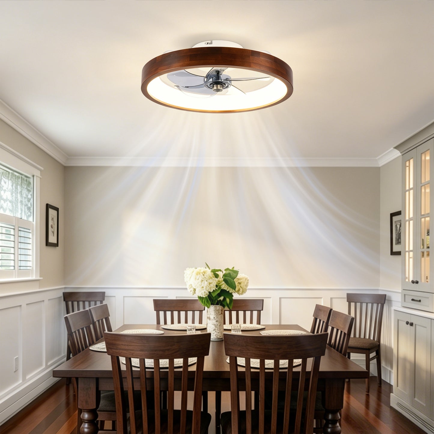 20" Modern Flush Mount Ceiling Fan with Dimmable LED Light - White