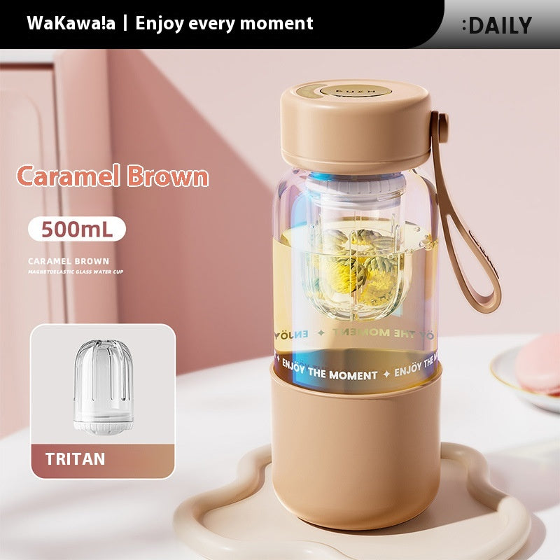 Magnetic Elastic Tea Water Separator Glass Cup with Lid 500mL