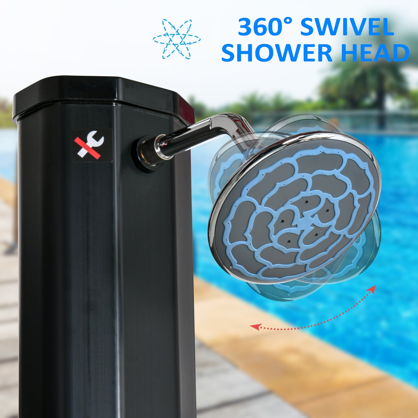 7ft Outdoor Solar Heated Shower with Adjustable Temperature & Pressure