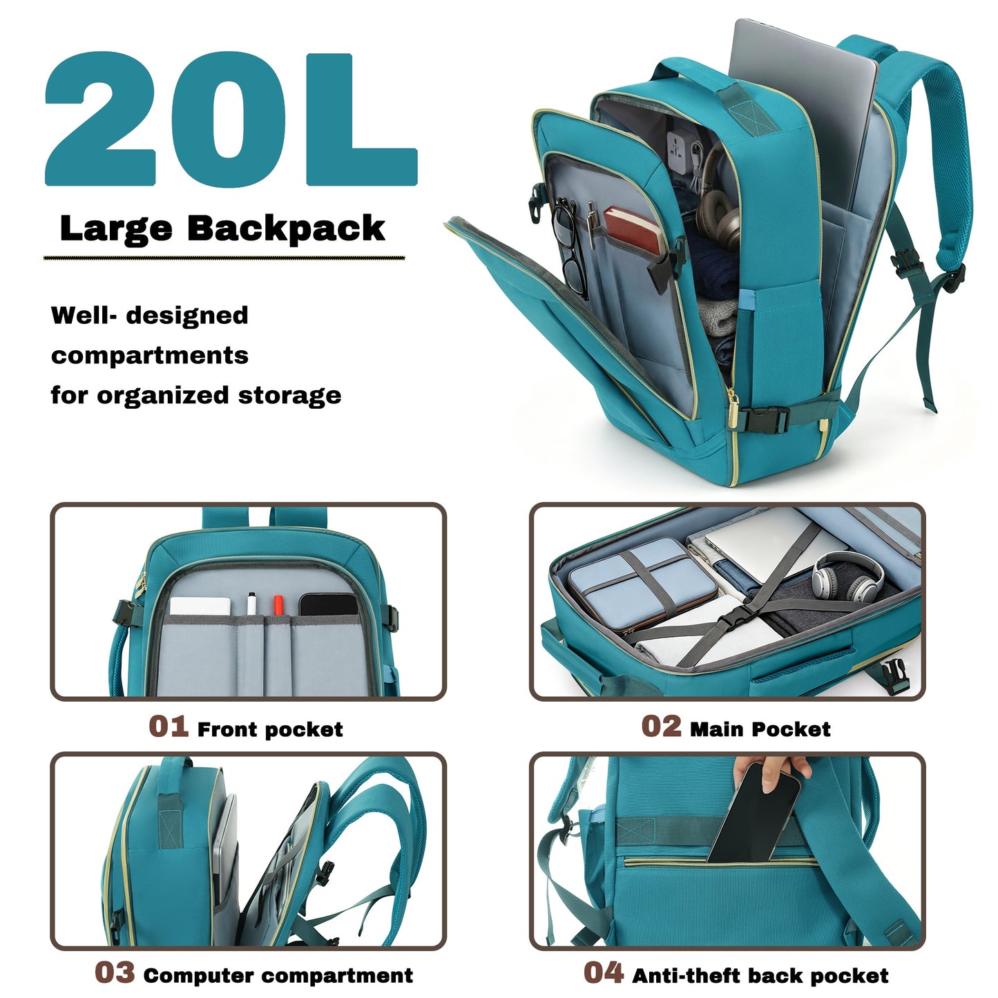 3-Piece Luggage Set - 24in Checked Suitcase, Travel Duffel & Toiletry Bag - Blue