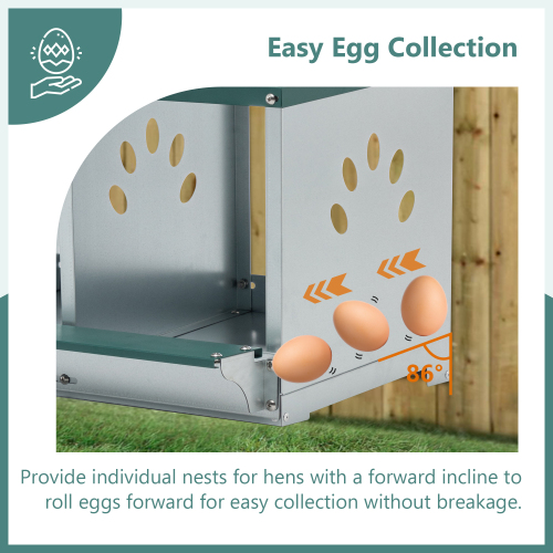 Galvanized Steel Chicken Nesting Box with 3 Compartments - Easy Assembly, Green
