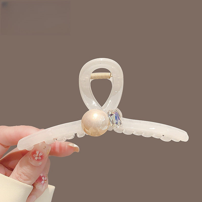 Summer Pearl Crystal Hair Grip - Large Cross Style Hair Accessory for Women