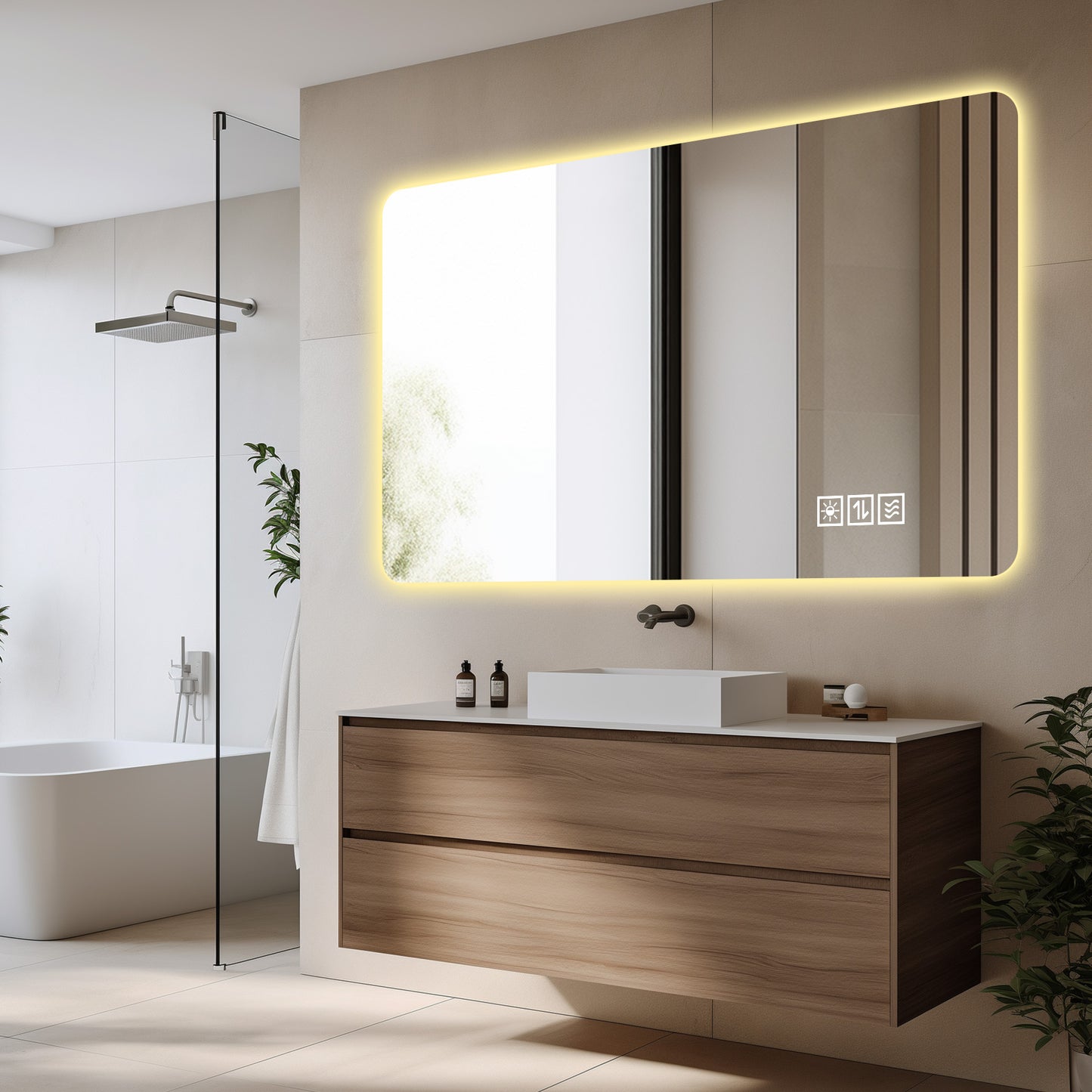 Wall Mounted LED Bathroom Mirror - 24x48 Inches, Anti-Fog, Touch Control, Three Color Lighting - Silver