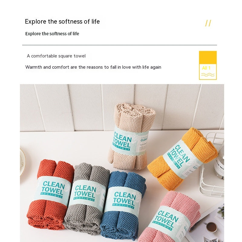 Household Microfiber Dish Towel & Scouring Pad Set 30x30cm Multiple Colors
