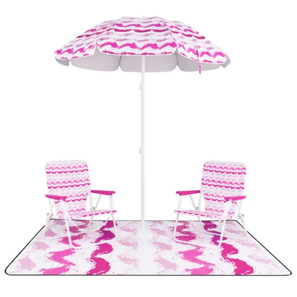 4-Piece Beach Set with 6.2ft Sun-Proof Umbrella & 2 Chairs - Pink