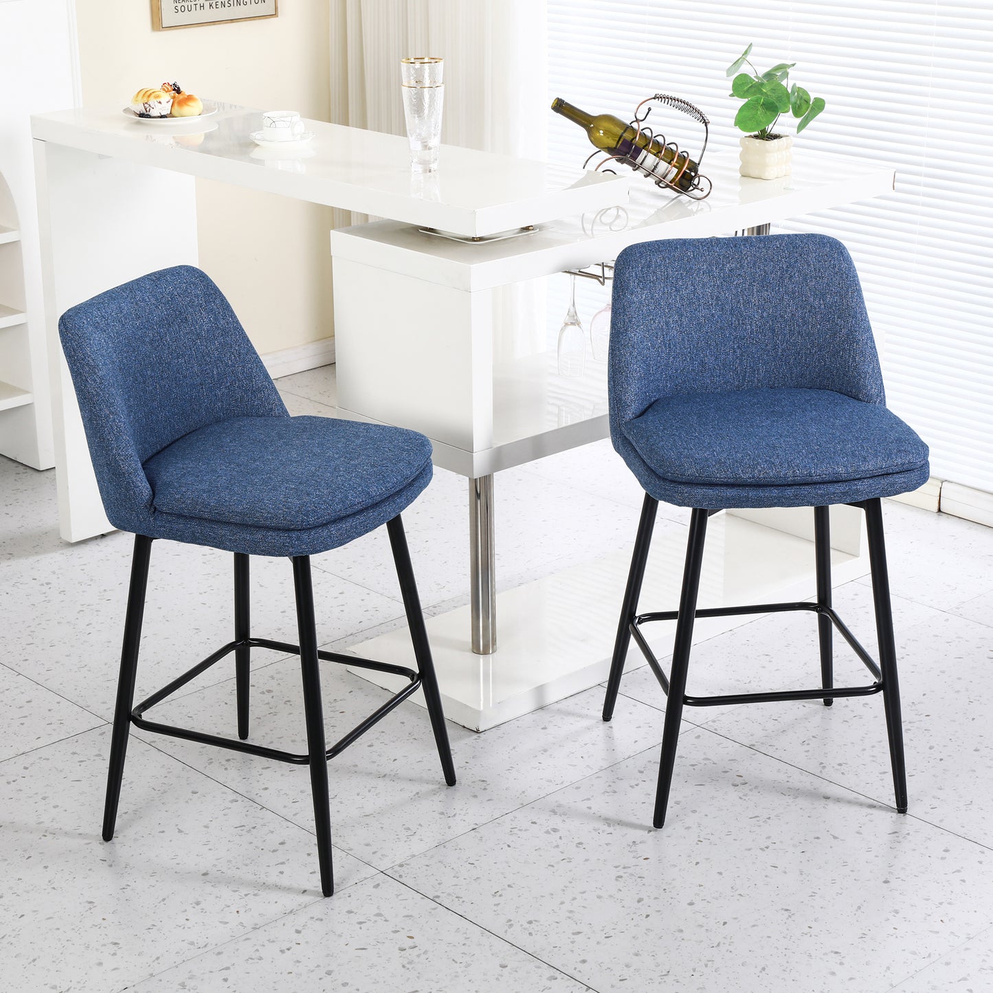 Counter Height Swivel Bar Stools Set Of 2, 360 Upholstered Barstools