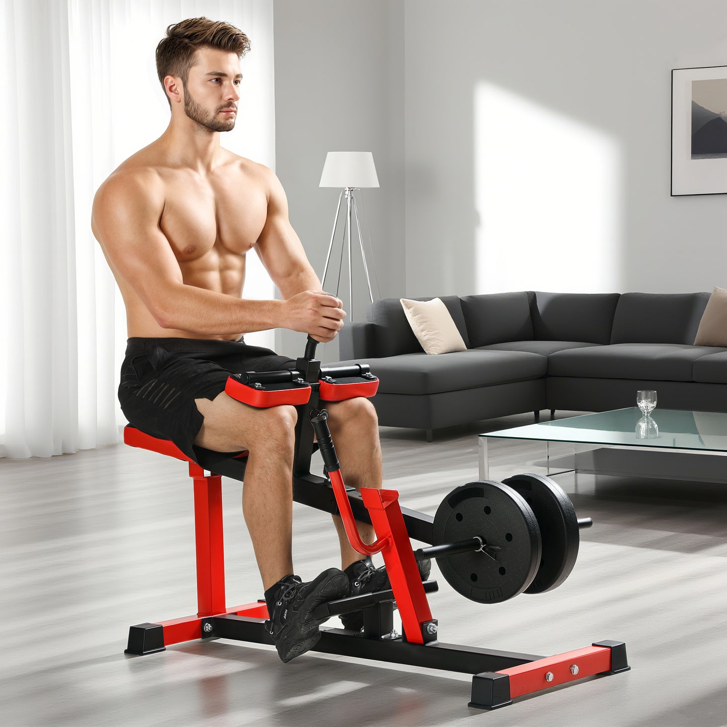 Adjustable Seated Calf Raise Machine - Red Steel Frame