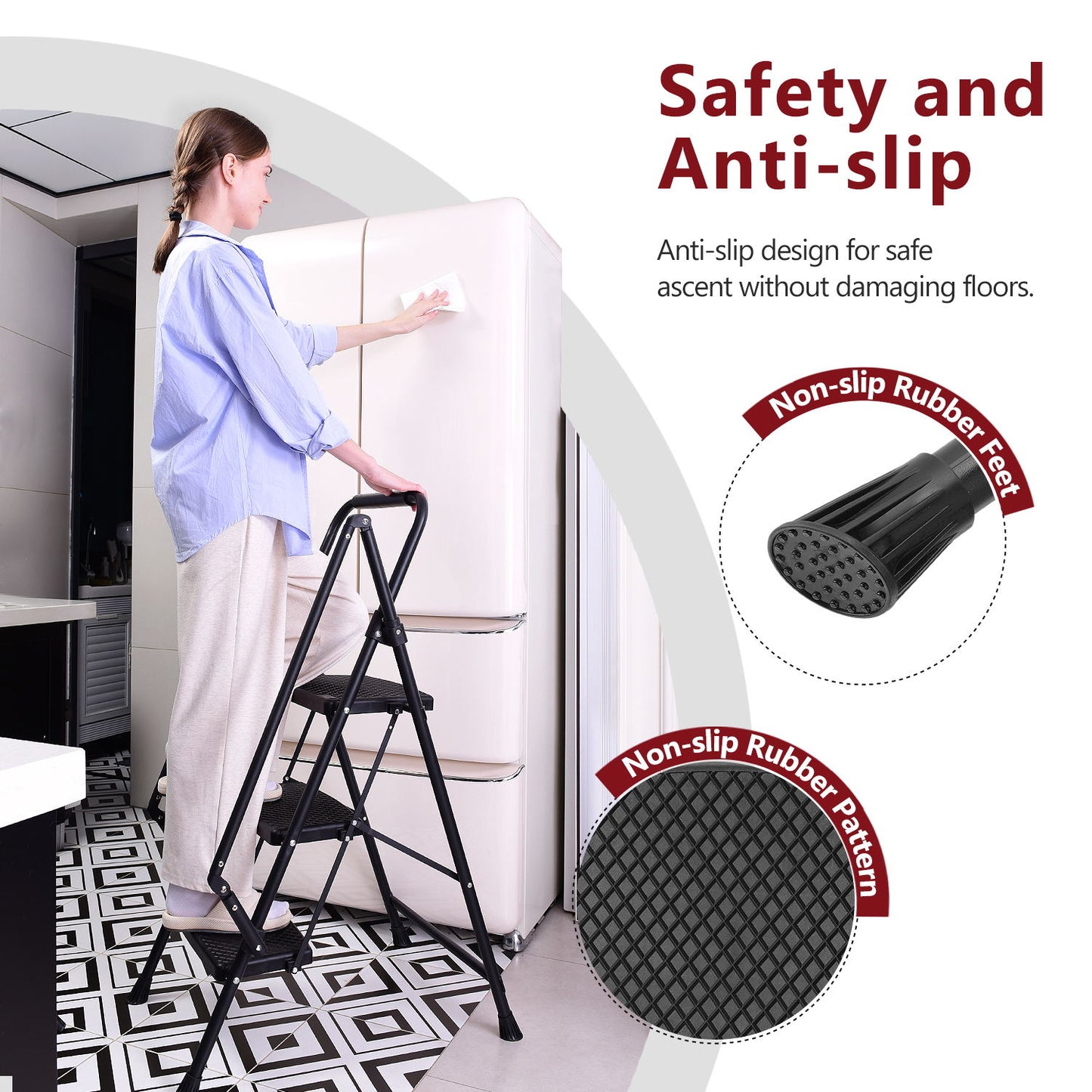 5-Step Folding Metal and Plastic Stepladder with Anti-Slip Pedals – Lightweight Indoor Outdoor