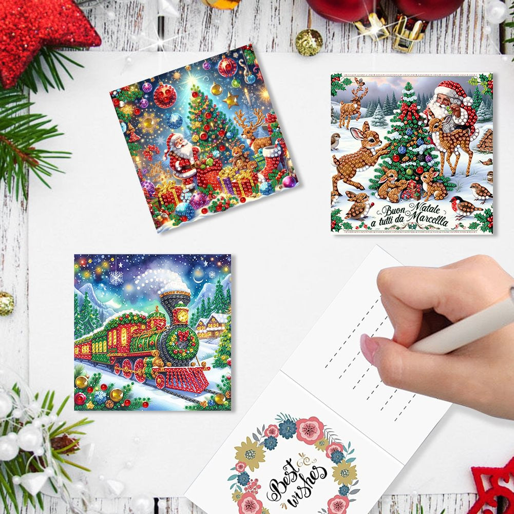 Christmas Greeting Cards Set - Holiday Diamond Painted & Foldable Envelopes