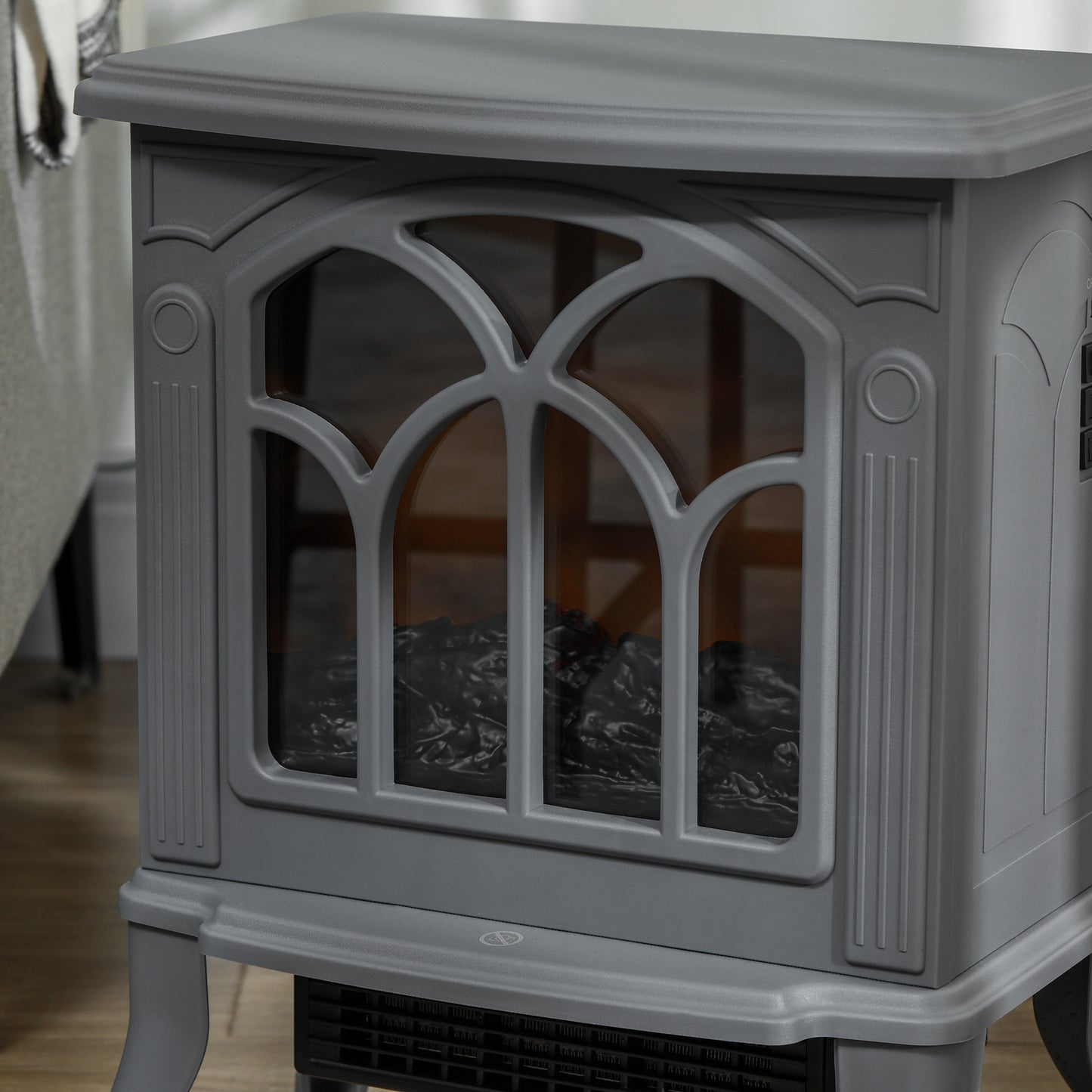 Electric Fireplace Heater Freestanding Stove with Realistic Logs Flame Effect Gray 750W/1500W